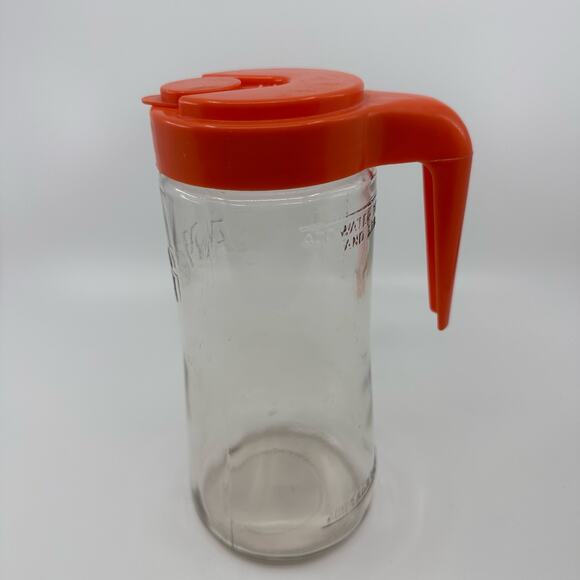 Anchor Hocking Glass Vintage 70s TANG Orange Drink Clear Glass Pitcher With Lid - Picture 1 of 11